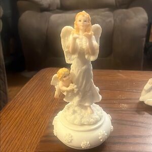 Graceful White Mama and Baby Angel Figurine with Child Music Box